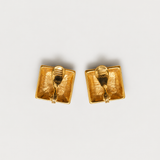 Vintage Monet Black and Gold Geometric Clip-On Earrings