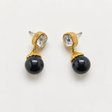 Vintage Monet Black Bead and Clear Stone Drop Earrings