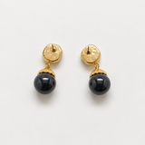Vintage Monet Black Bead and Clear Stone Drop Earrings