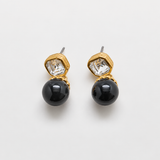 Vintage Monet Black Bead and Clear Stone Drop Earrings
