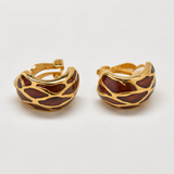 Vintage Brown Enamel and Gold Clip Hoop Earrings