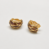 Vintage Brown Enamel and Gold Clip Hoop Earrings