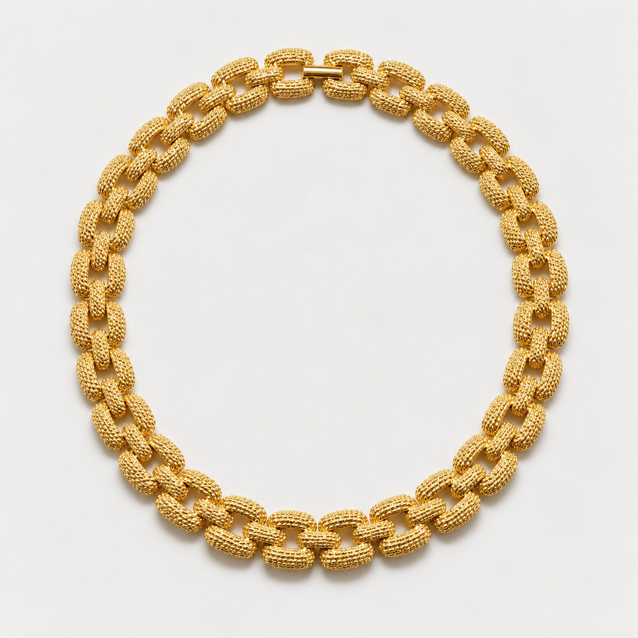 Vintage Gold Textured Rectangle Link Necklace — main view (source 2902)