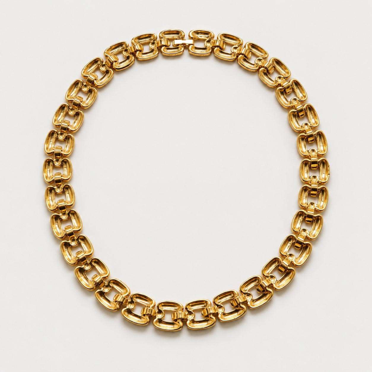 Vintage Gold Textured Rectangle Link Necklace — reverse and closure view (source 2903)