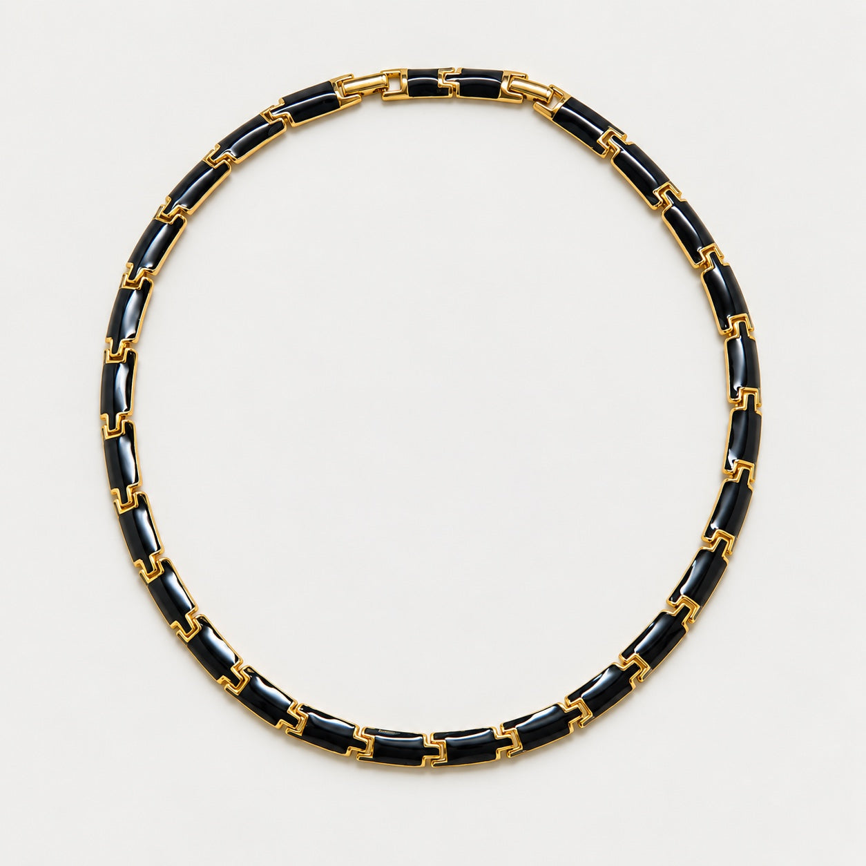 Vintage Black Enamel and Gold Link Necklace — main view (source 2904)