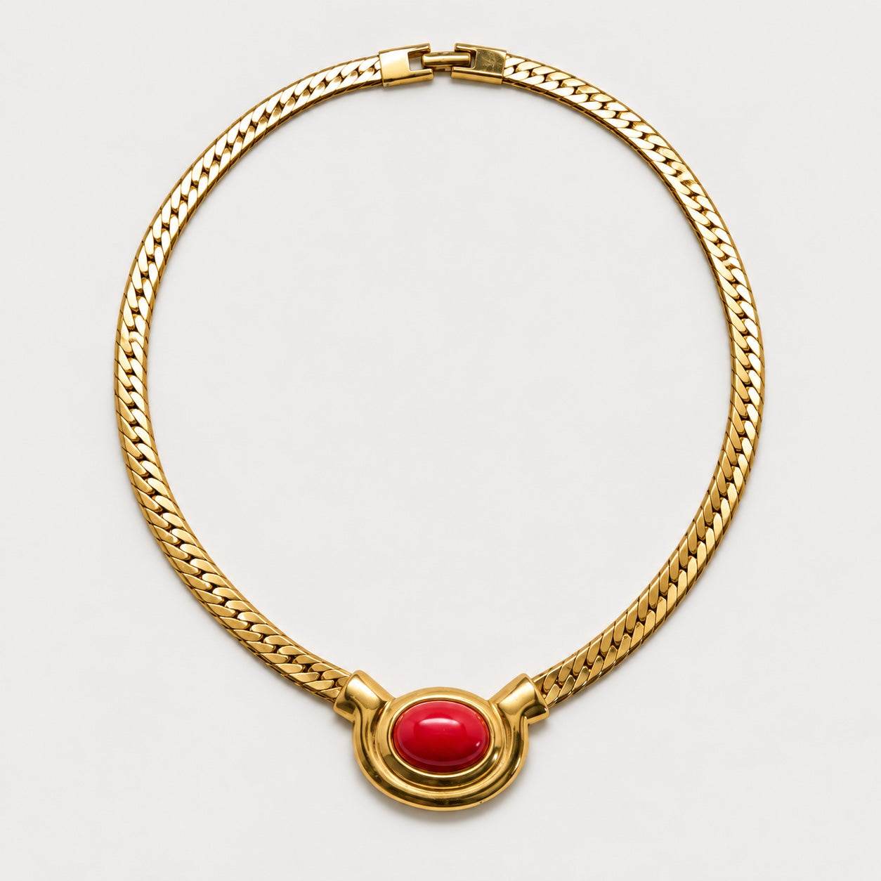 Vintage Red Cabochon Herringbone Necklace — main view (source 2912)