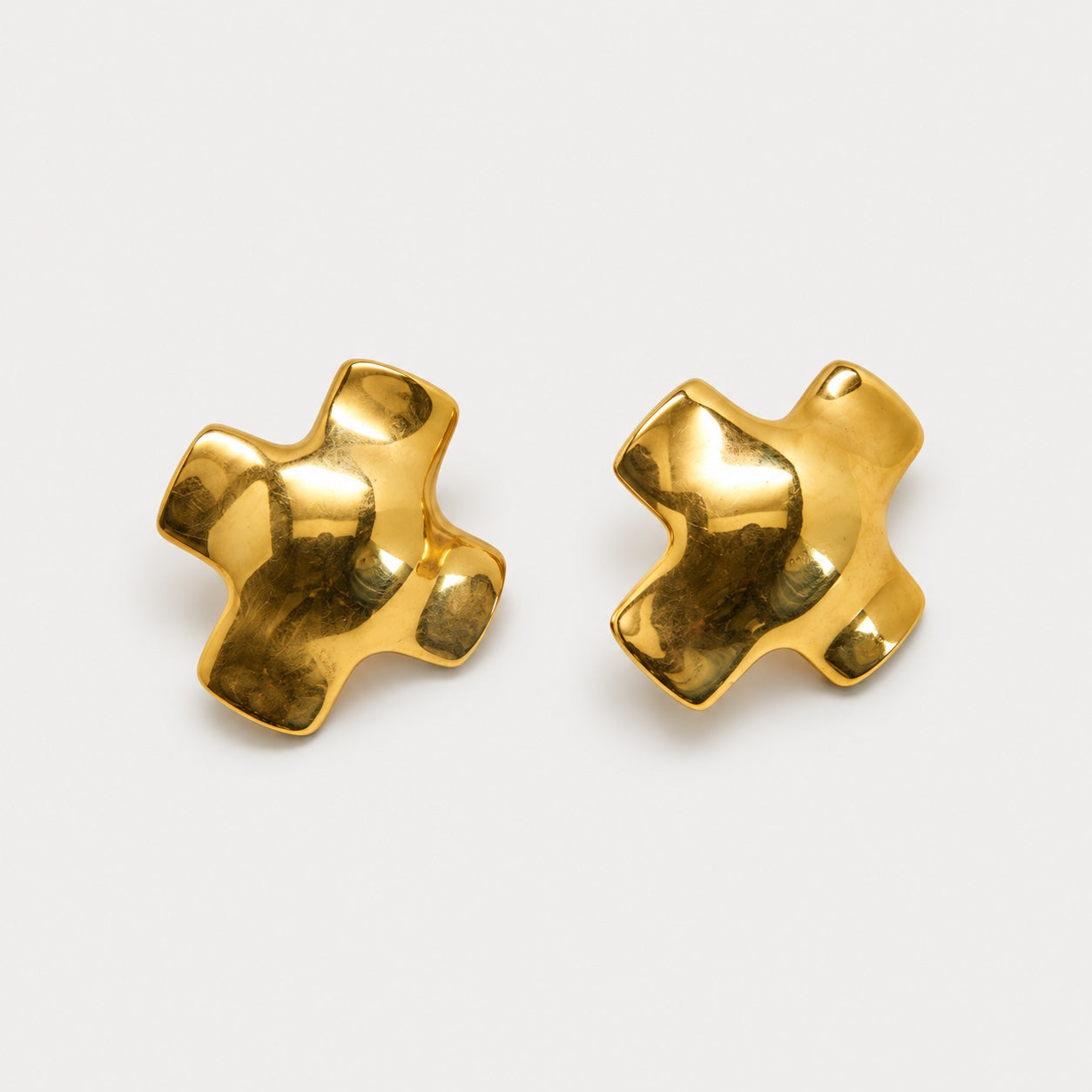 Vintage Liz Claiborne Gold Sculptural Cross Earrings — main view (source 2921)