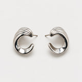 Vintage Silver Ridged Crescent Hoop Earrings — main view (source 2929)