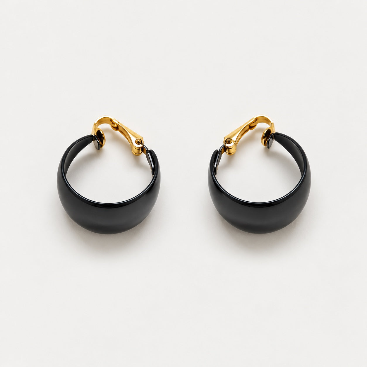 Vintage Black Tapered Clip-On Hoop Earrings — main view (source 2932)