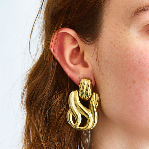 Vintage Gold Abstract Door Knocker Earrings