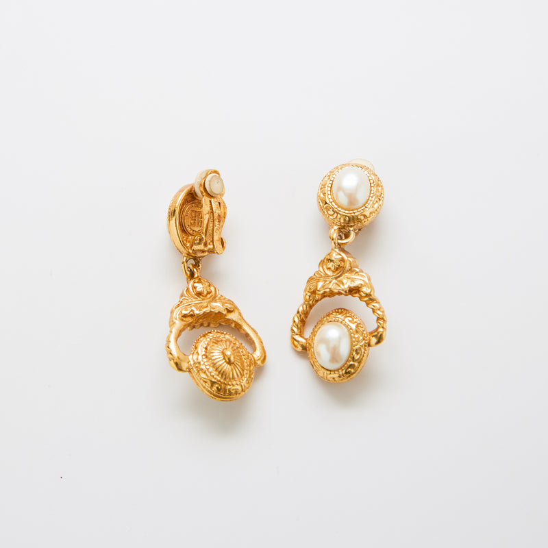 Vintage Givenchy Pearl And Floral Earrings
