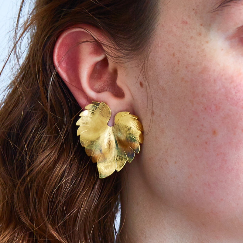 Vintage Gold Palm Leaf Earrings