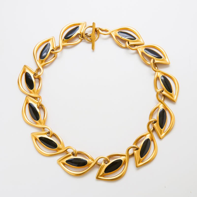 Vintage Black and Gold Link Statement Necklace