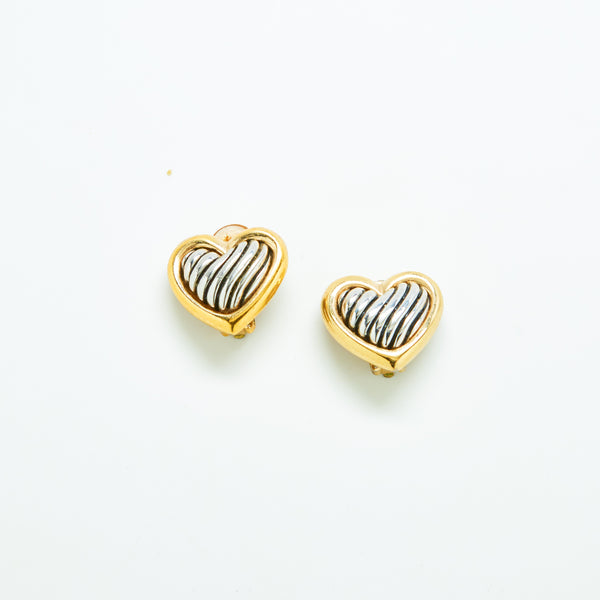 Vintage Silver and Gold Puffy Heart Earrings
