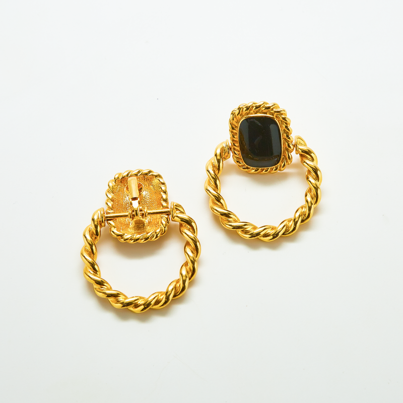 Vintage Gold and Black Rope Twist Earrings