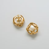 Vintage Joan Rivers Round Gold and White Earrings