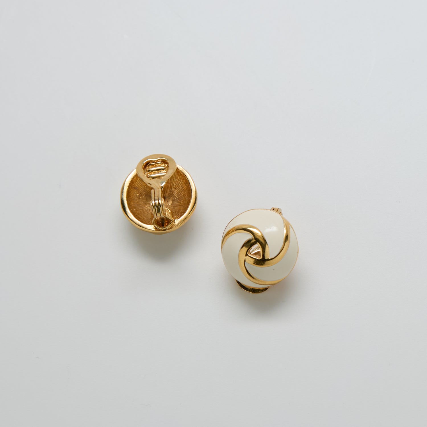 Vintage Gold and White Swirl Stud Earrings