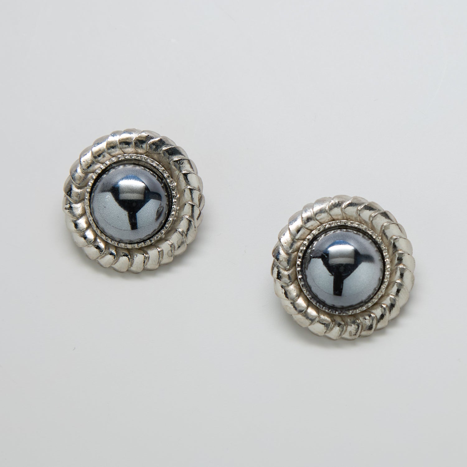 Vintage Silver Round Dome Earrings