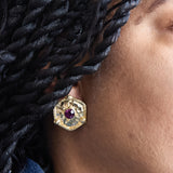 Vintage Purple Rhinestone Shield Earrings