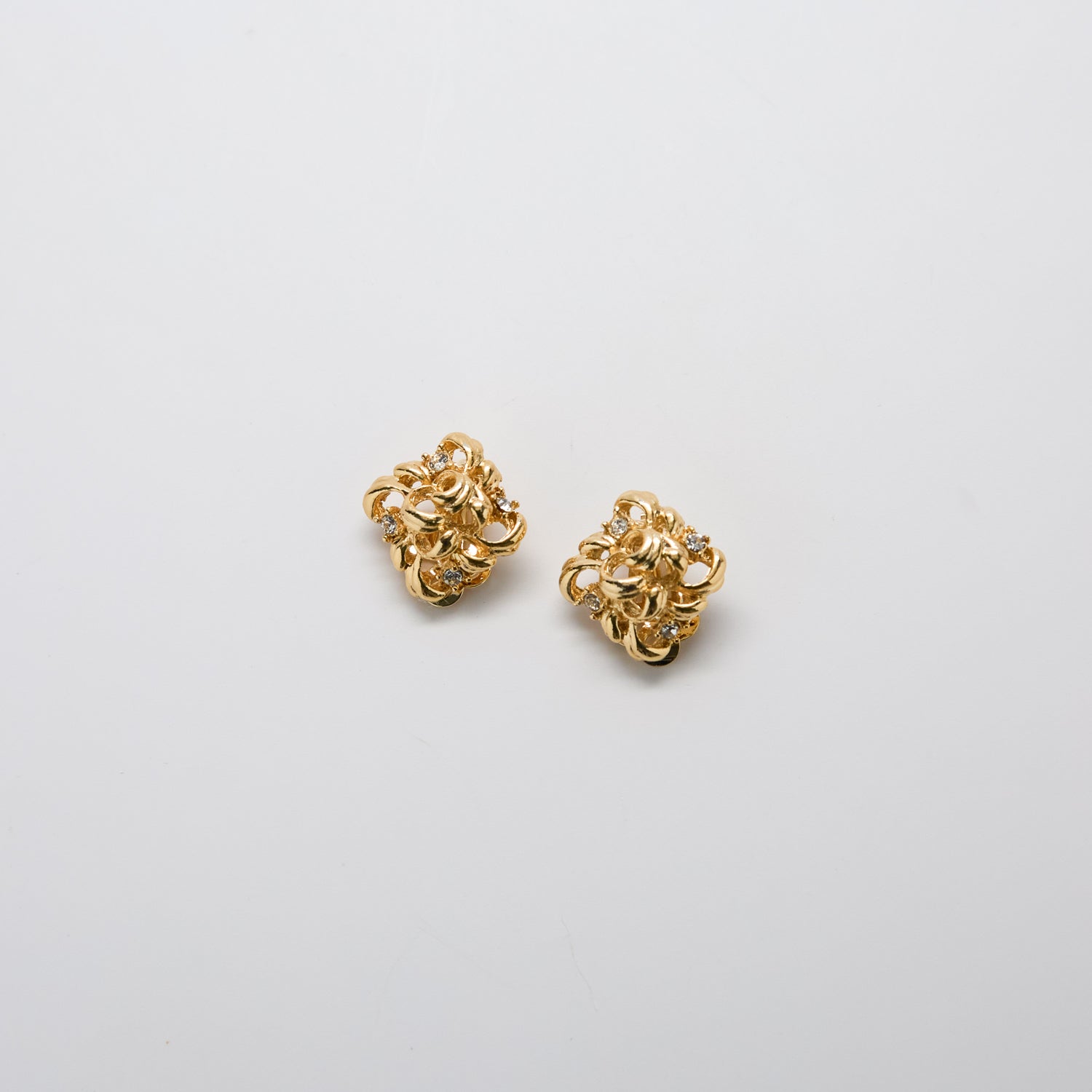 Vintage Gold & CZ Flourish Earrings
