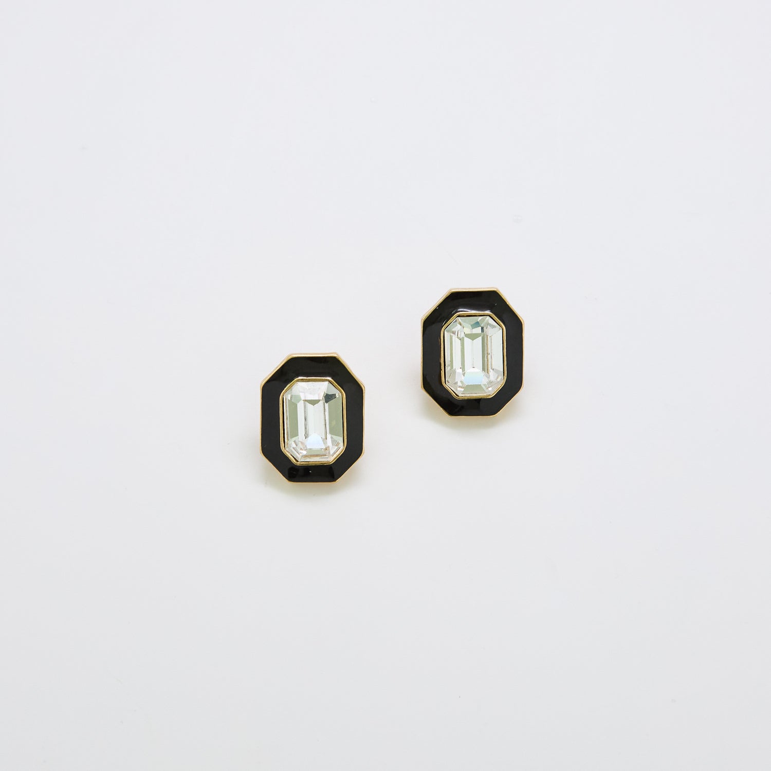 Vintage Pave Black and Gold Trifari Emerald Earrings