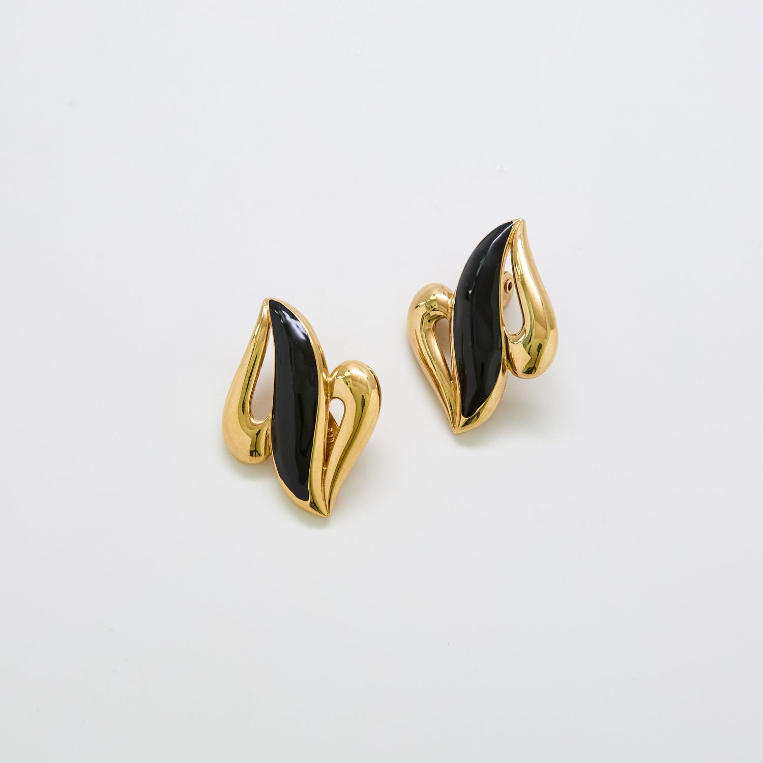 Vintage Monet Abstract Black and Gold Swirl Earrings
