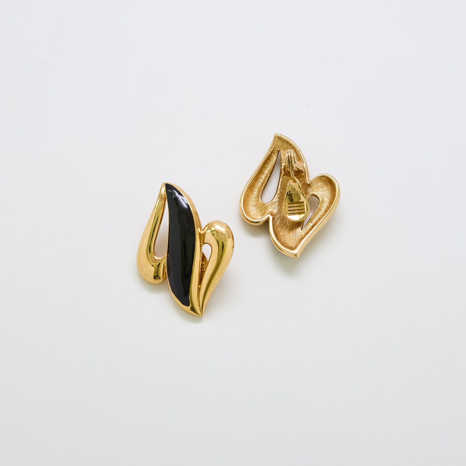 Vintage Monet Abstract Black and Gold Swirl Earrings