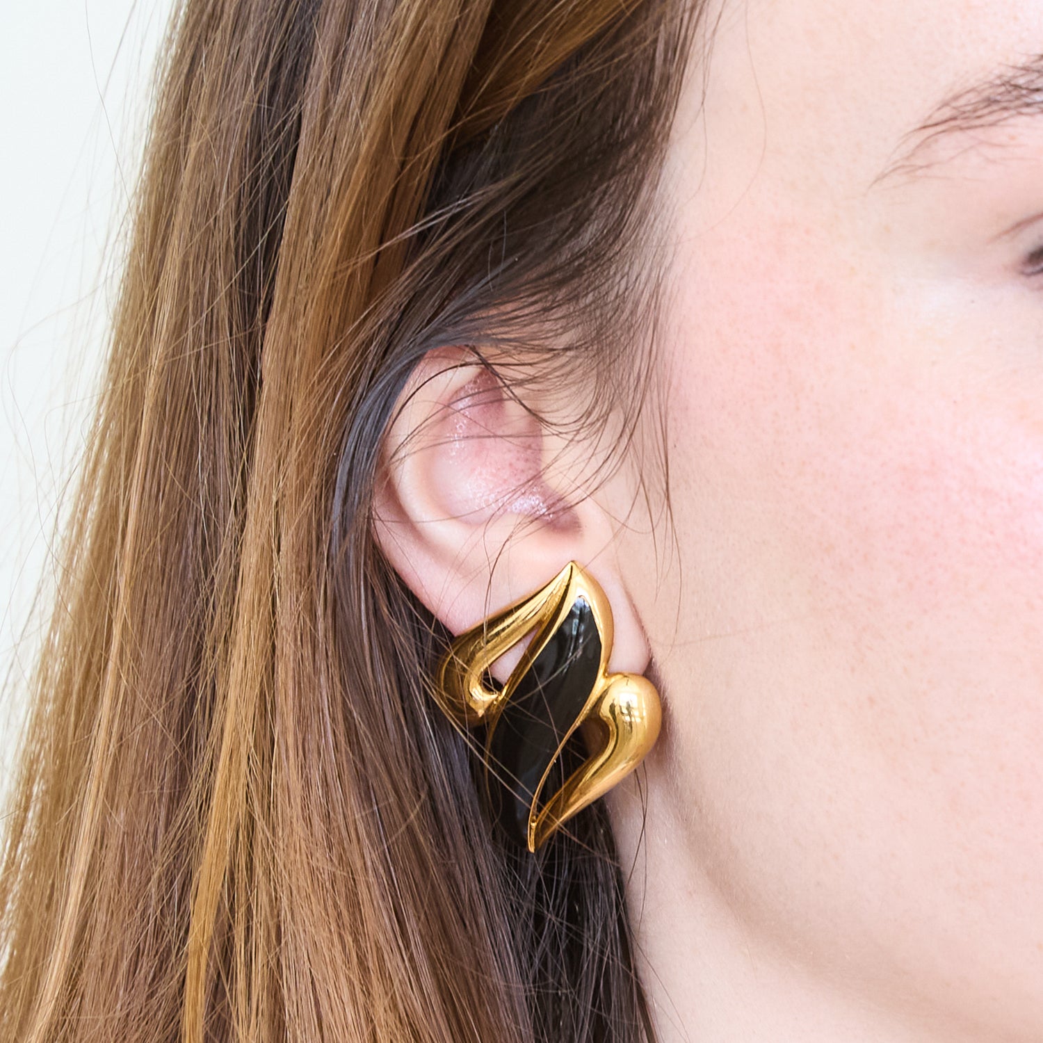 Vintage Monet Abstract Black and Gold Swirl Earrings
