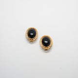 Vintage Black and Gold Geo Cameo Earrings