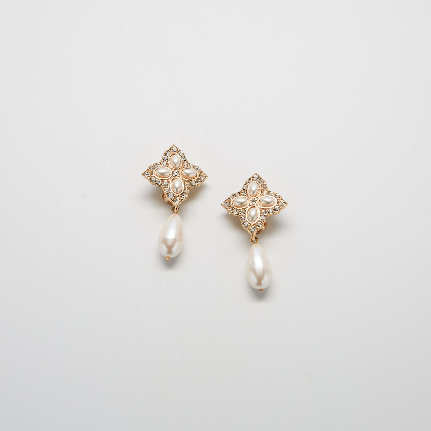 Vintage Gold and Pearl Deco Drop Earrings