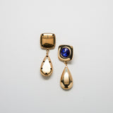 Vintage Blue and Gold Statement Drop Earrings