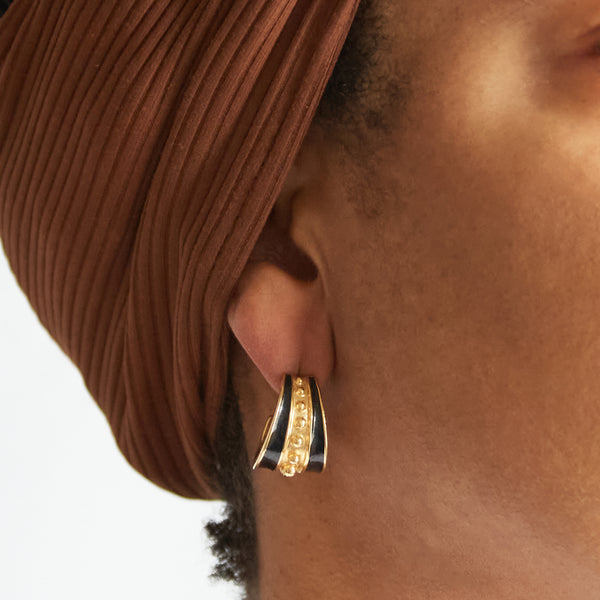 Vintage Monet Gold & Black Patterned Hoop Earrings