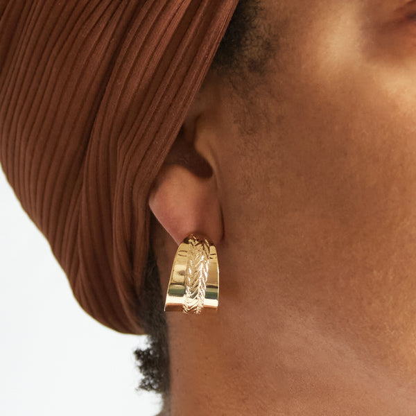 Vintage Gold Embossed Wide Hoop Earrings