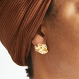 Vintage Gold and Pearl Hibiscus Earrings