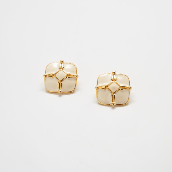 Vintage Gold and White Cross Pattern Earrings