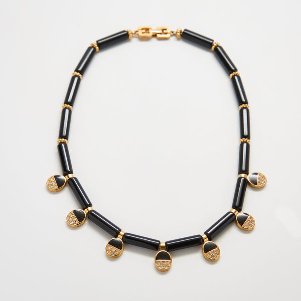 Vintage Givenchy Black CZ Chain Necklace
