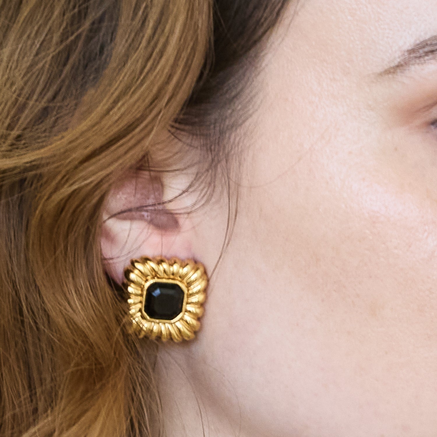 Vintage CZ Etched Rope Stud Earrings
