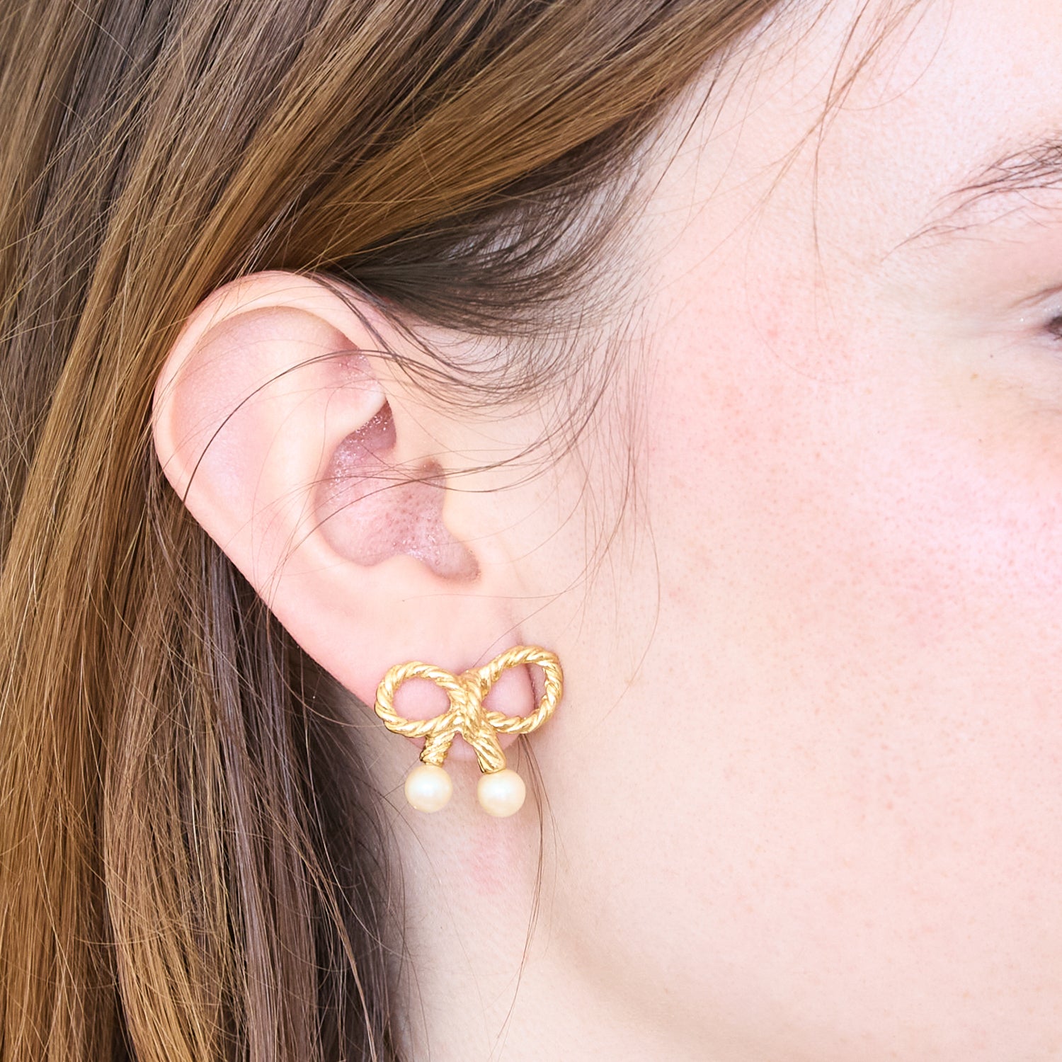 Vintage Richelieu Gold & Pearl Bow Earrings
