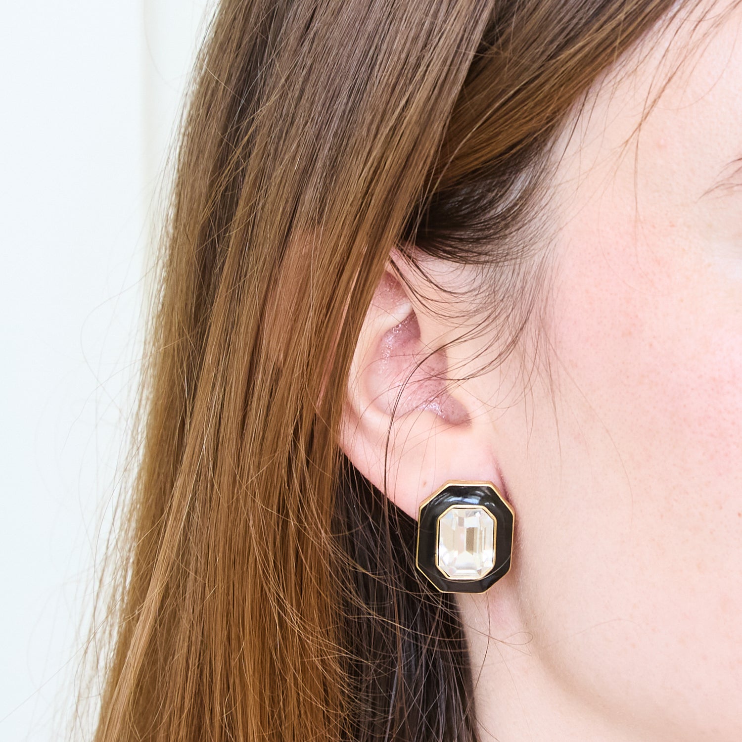 Vintage Pave Black and Gold Trifari Emerald Earrings