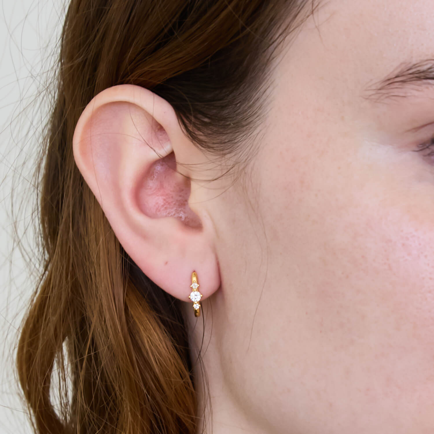 White CZ Square Huggie Earrings