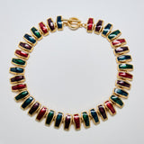 Vintage Jewel-Tone Link Statement Necklace