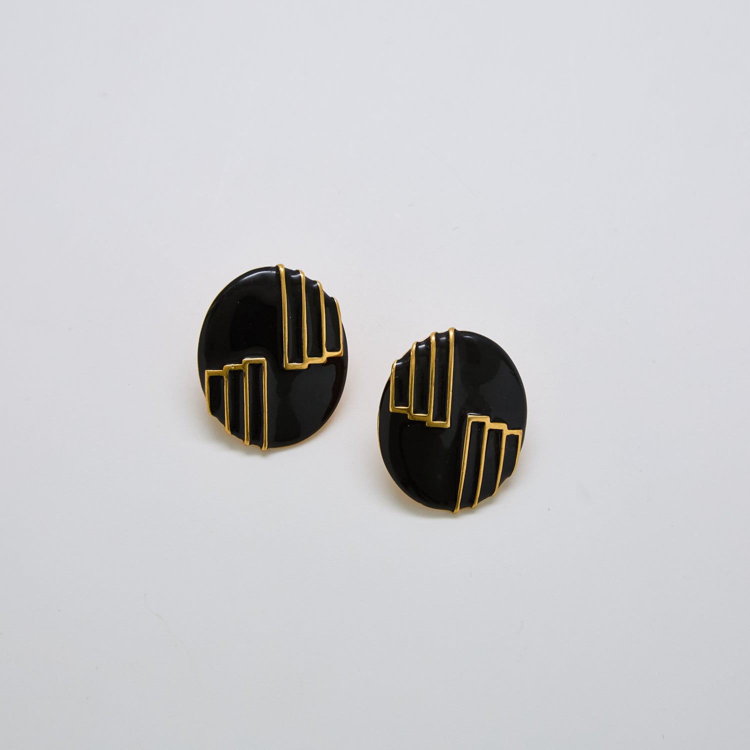 Vintage Napier Black Art Deco Oval Earrings - Admiral Row