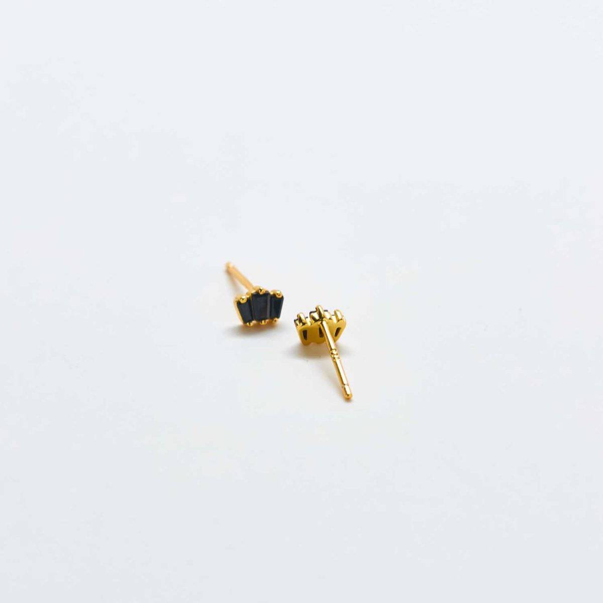 Black Trio Baguette Gold Studs - Admiral Row