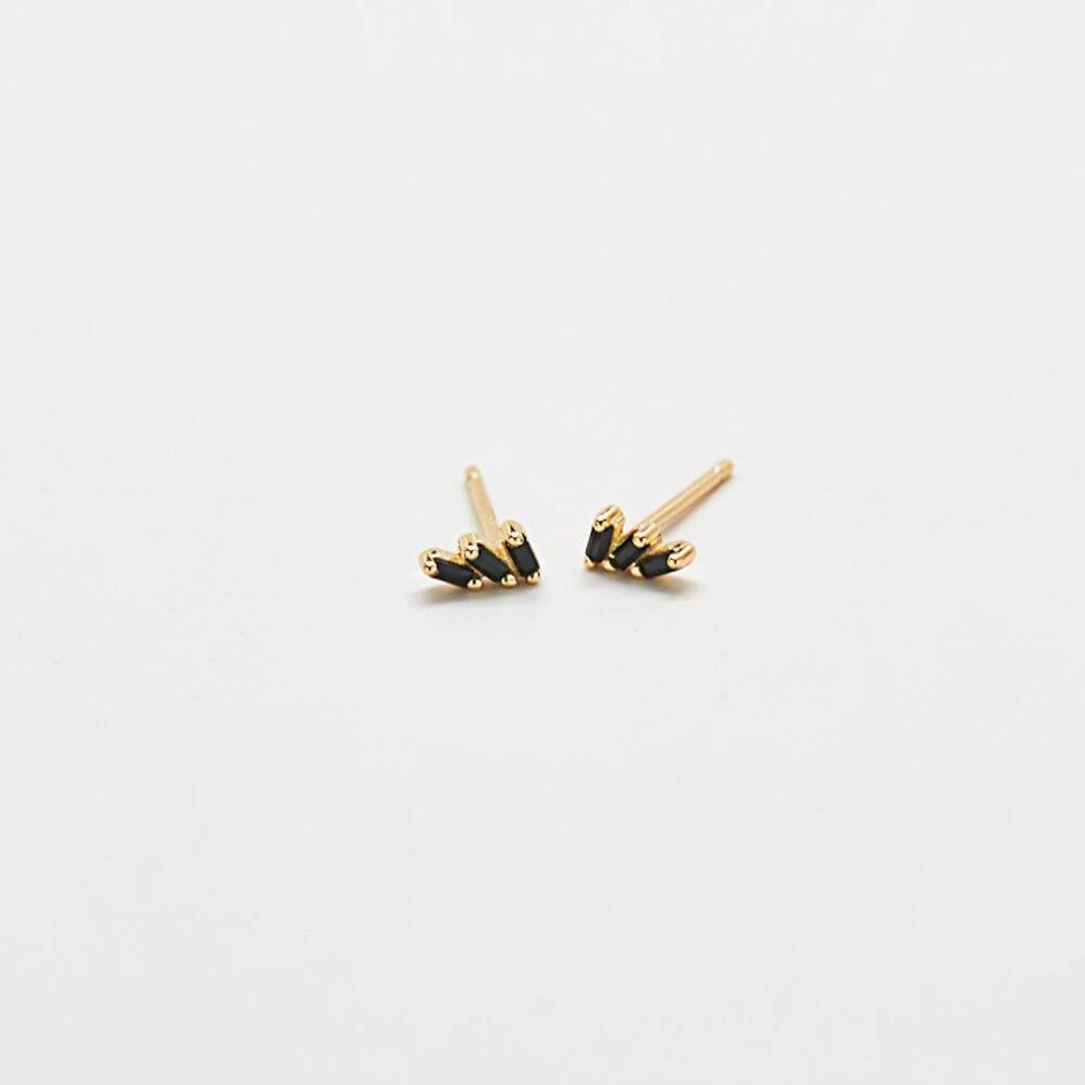 Black Triple Baguette Gold Studs - Admiral Row