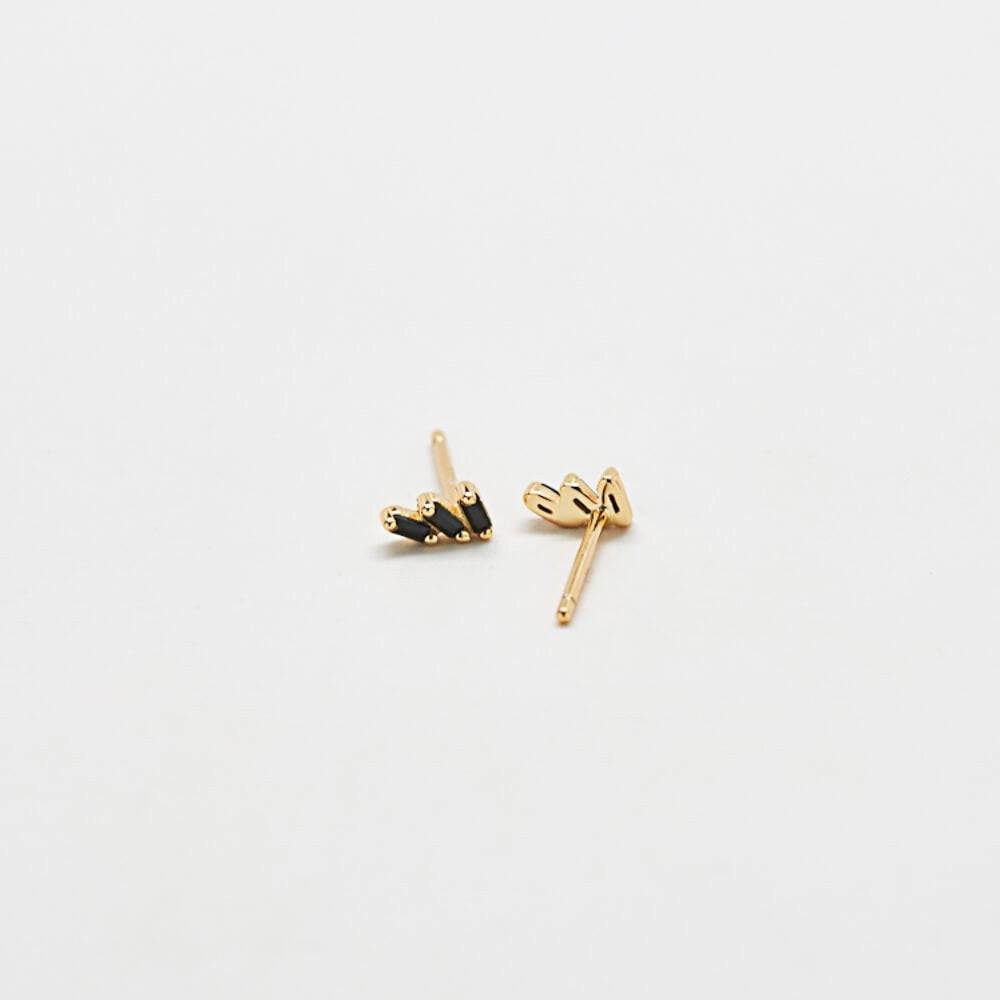 Black Triple Baguette Gold Studs - Admiral Row