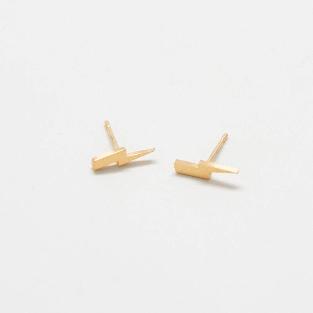 Gold Lightning Bolt Stud Earrings - Admiral Row