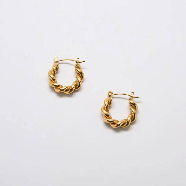 Gold Oval Twist Hoop Earrings