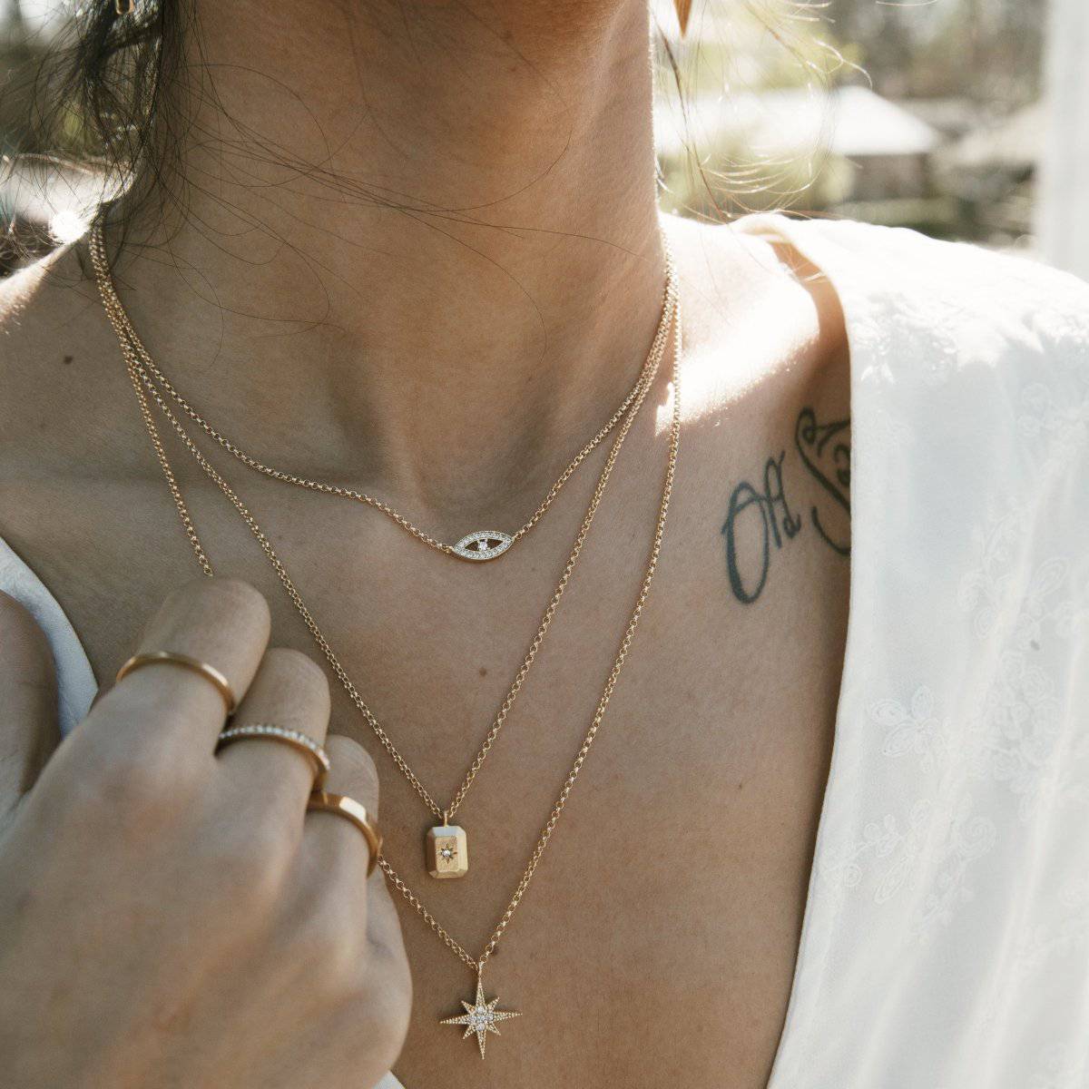 Gold Pave Evil Eye Necklace - Admiral Row