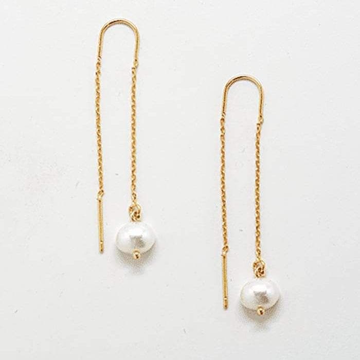 Gold Pearl Threader Drop Earrings - Admiral Row