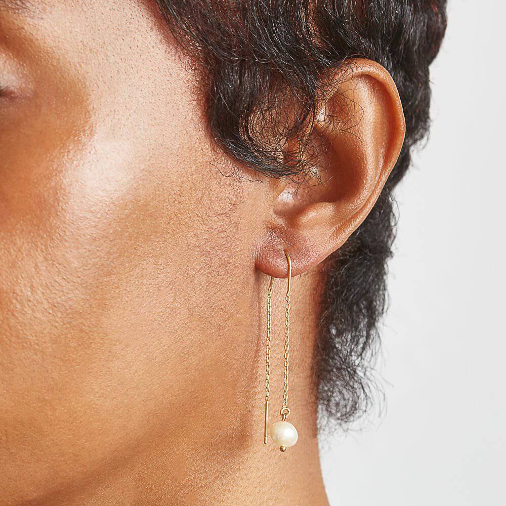 Gold Pearl Threader Drop Earrings - Admiral Row